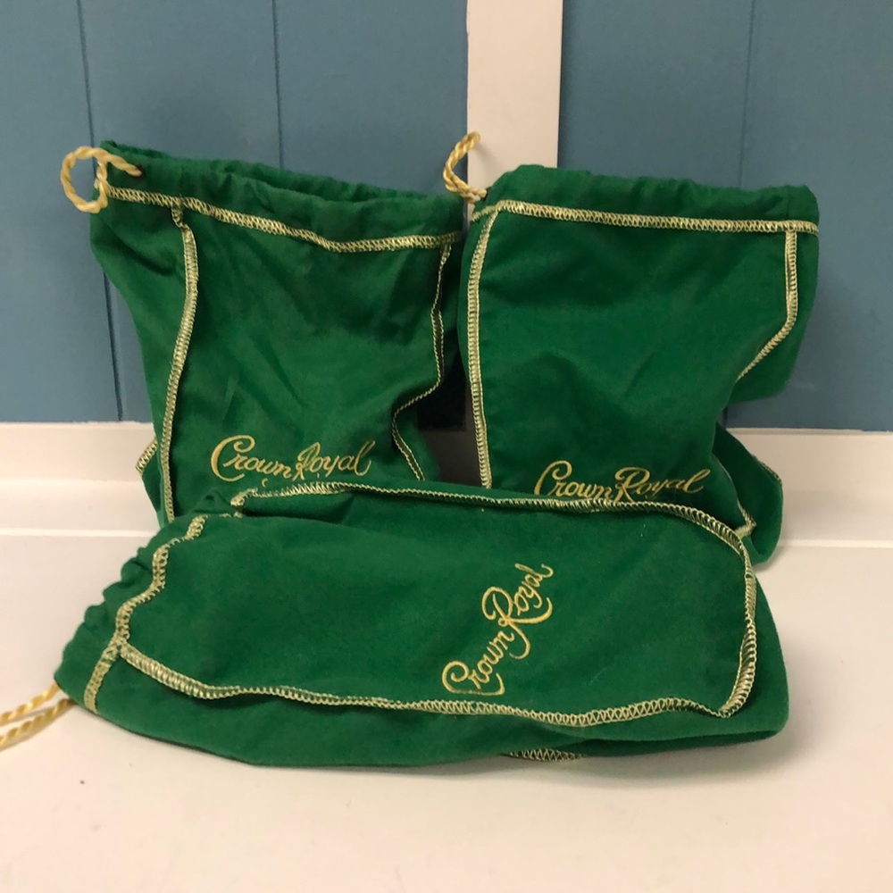 Lot of 3 CROWN ROYAL BAG GREEN 9" WITH DRAW‎ STRING -  NEW